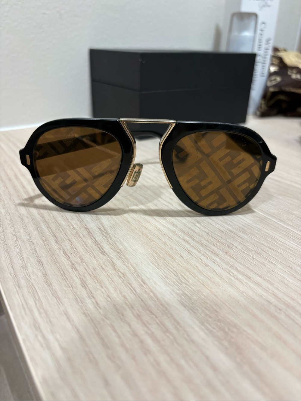 Fendi Black Acetate Sunglasses with Brown FF Logo Lenses